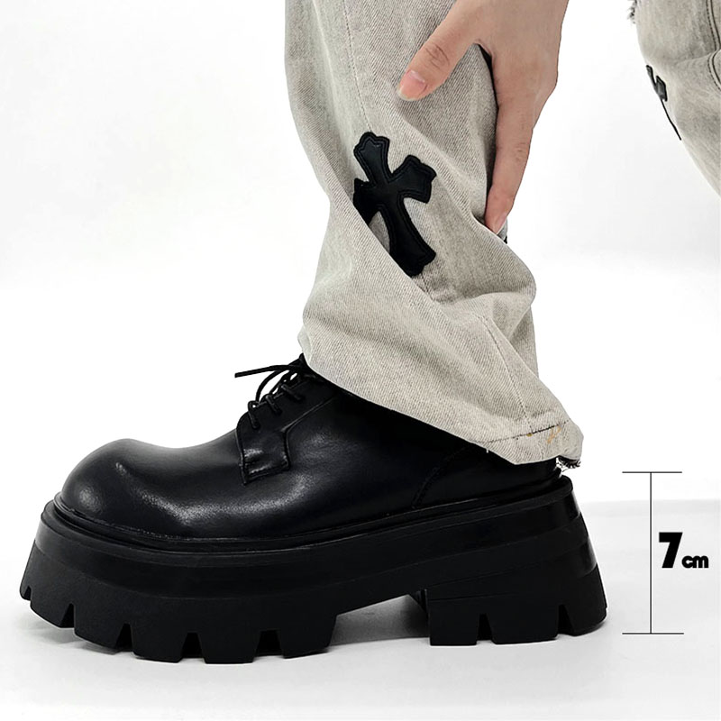 Men's Thick-Soled Height-Increasing Derby Shoes, Trendy British Style Round-Toe Leather Formal Shoes for Weddings and Events