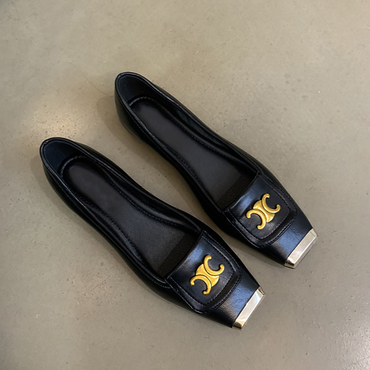 Metallic Square-Toed Sheepskin Mary Jane Flats with Height Increase - Elegant Women's Evening Shoes