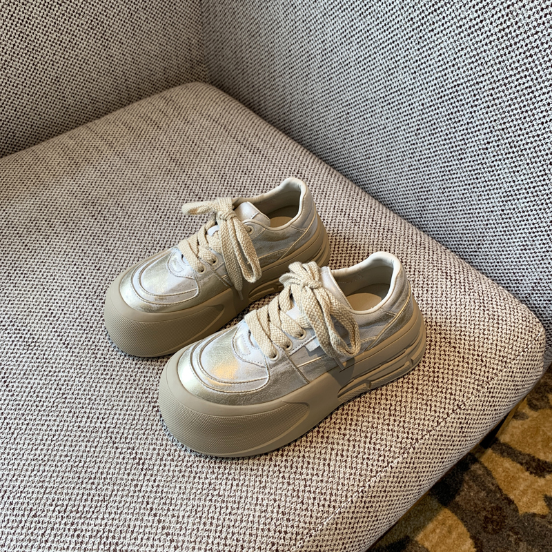Milk Tea Color Round Toe Women's Casual Sneakers - Thick-Soled Height-Increasing Sports Shoes for Outdoor Style 2025