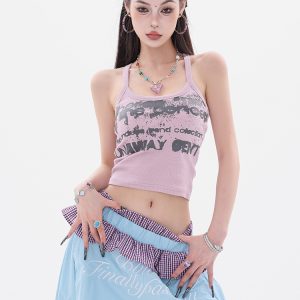 Millennium Echo Original Letter Print Slim Fit Vest Top for Women, Summer Fashion, Casual Style, Trendy Short Top