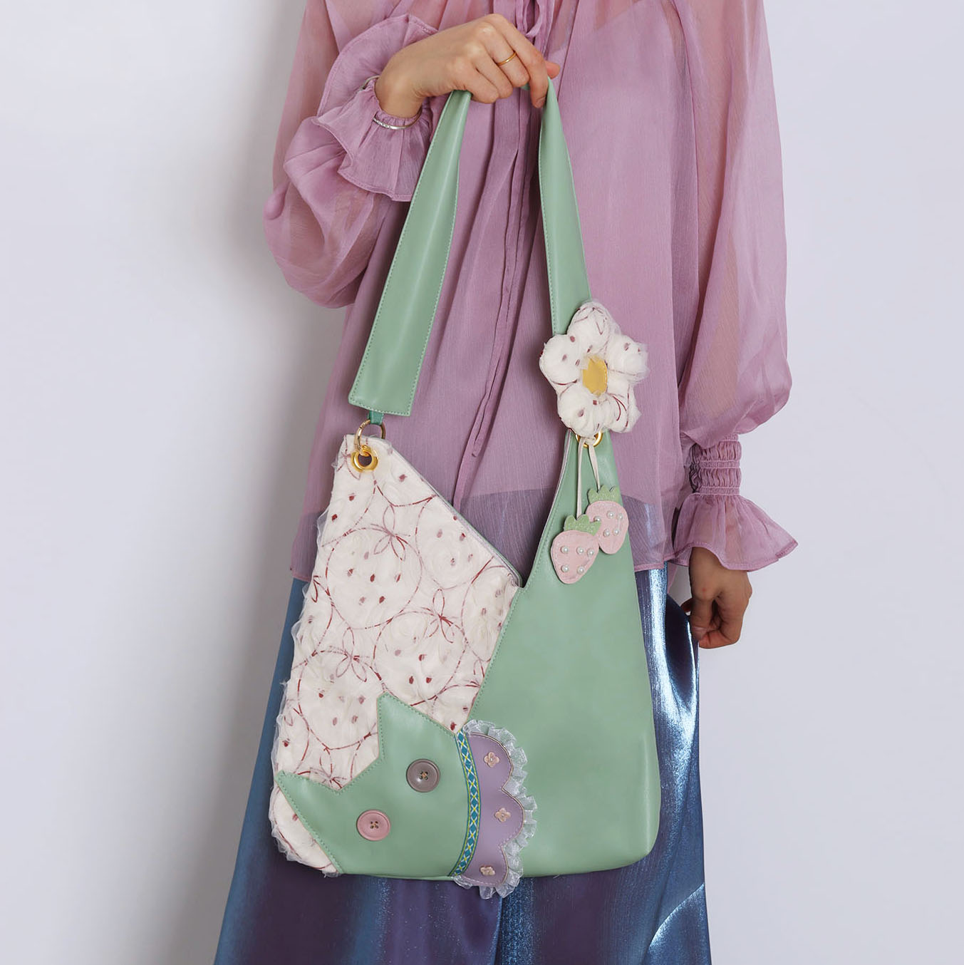 Mini Cute Chiffon Strawberry Crossbody Bag for Spring Summer - Adorable Cat Underarm Style Bag