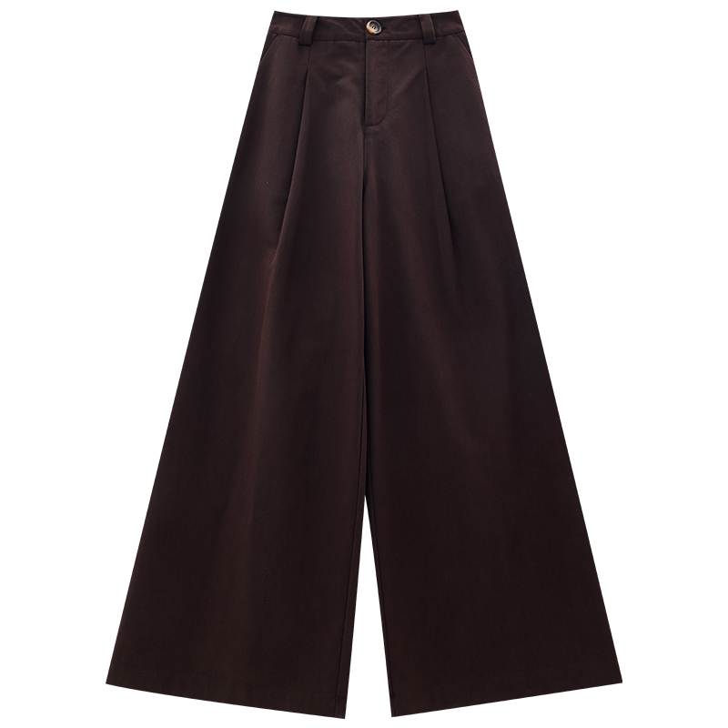Minimalist Coffee Color Pleated Wide-Leg Pants for Women - Casual Loose Draped Trousers, Spring/Summer Fashion Essentials