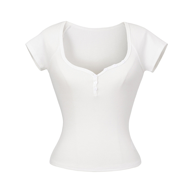 Minimalist Summer Slim-Fit Short Sleeve Henley T-Shirt for Women - Lightweight Fabric, Flattering Design, 90s Inspired