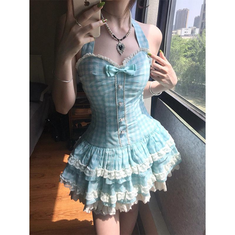 Mint Green Summer Dress for Women, Petite Princess Puff Skirt, Cute Sweet Design, Perfect for 90s and Y2K Inspired Looks