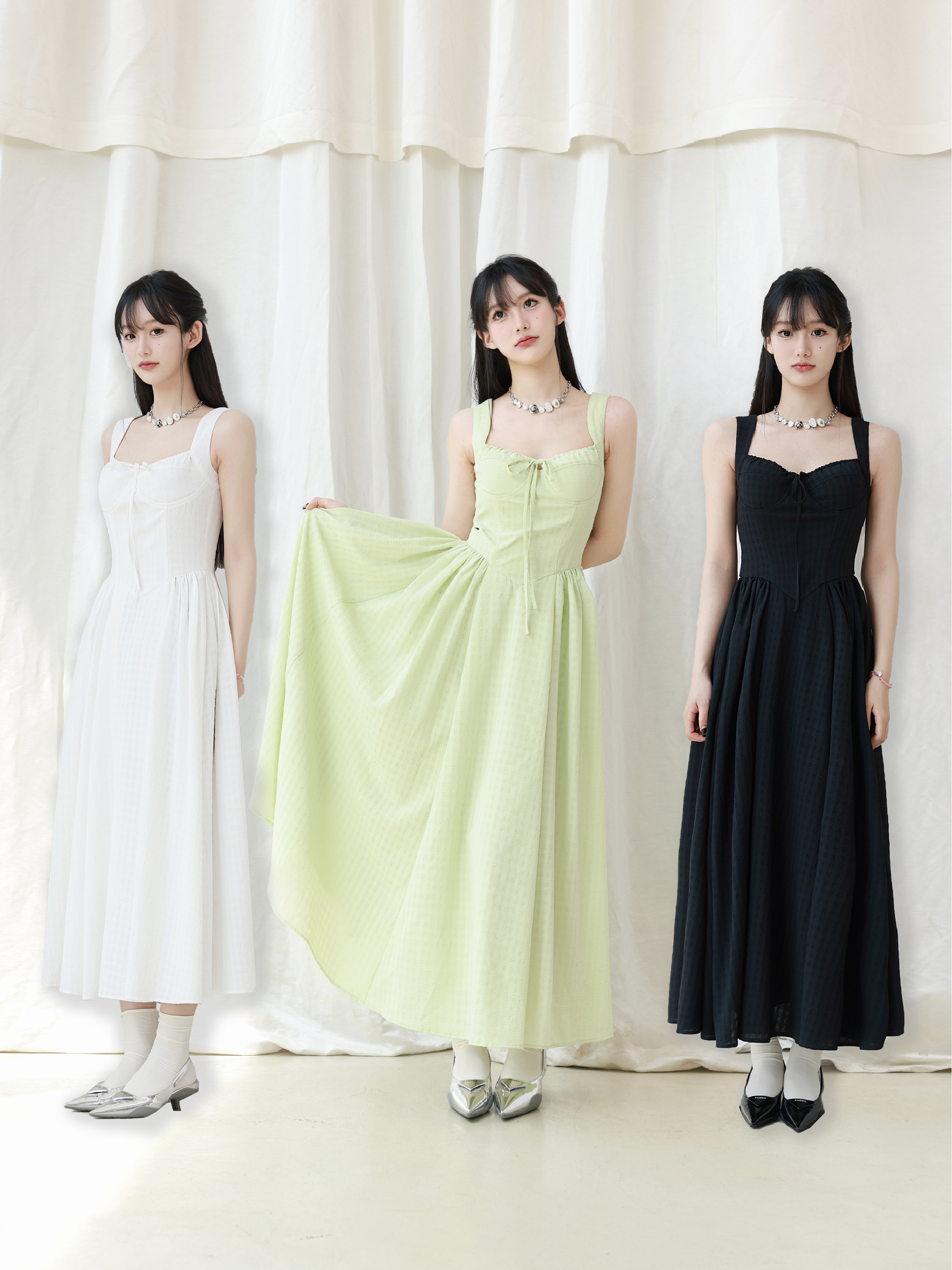 Mint Mambo Slip Dress with Waist-Cinching - French Style Little Green Dress for Vacation, Inspired by 90s and Y2K Fashion