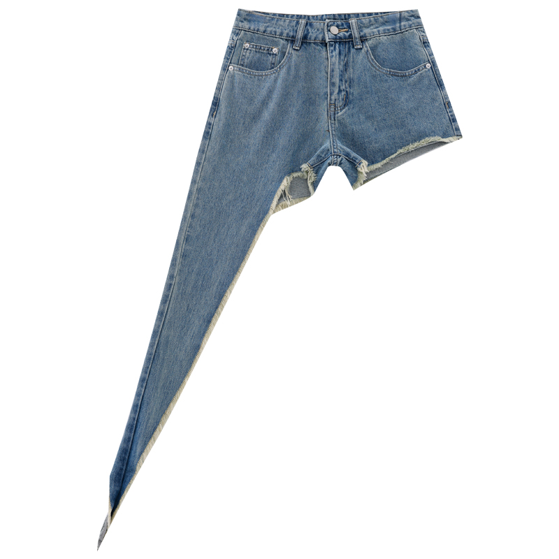 Misty Blue Irregular Design Denim Shorts for Women - Korean Style Loose Fit Summer Fashion