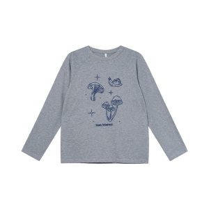 Mushroom Embroidery T-Shirt for Women, Spring/Summer 2025, Loose Fit, Slimming Round Neck, Pure Cotton, Casual Style