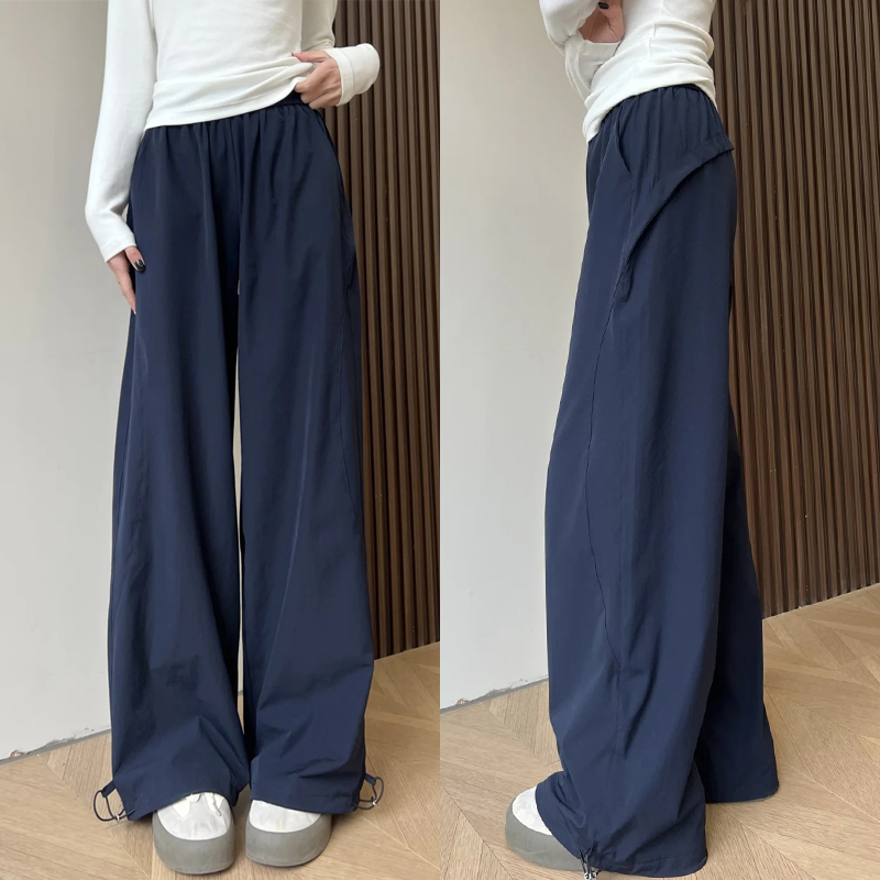 Navy Blue Loose-Fitting Plus Size Cargo Pants for Women, Quick-Dry BF Style Casual Sports Pants, Flattering Everyday Wear