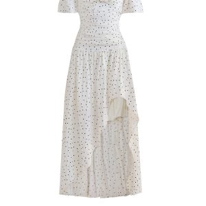 One-Shoulder Waist-Defined Long Skirt Dress for Holiday Beach Vacation - Trendy Wave Point Design