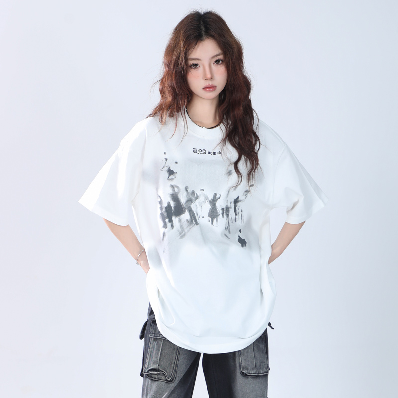 Oversized Hip Hop T-Shirt for Women - "Sit and Eat Until the Mountains Are Empty" European High Street Style Short Sleeve Top