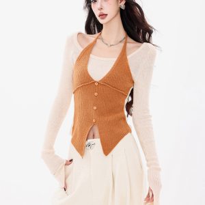 Patchwork Fake Two-Piece Knitted Sweater for Women - 2025 Early Spring Fashion, Round Neck, Long Sleeve, Trendy Gallery Girl Style