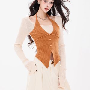 Patchwork Fake Two-Piece Knitted Sweater for Women - 2025 Early Spring Fashion, Round Neck, Long Sleeve, Trendy Gallery Girl Style