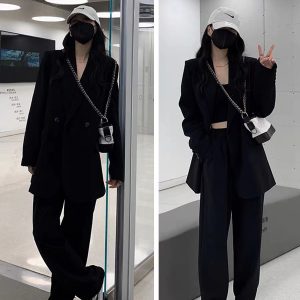Petite Loose Casual Gray Suit Jacket for Women - Korean Style Blazer for Early Autumn Fashion