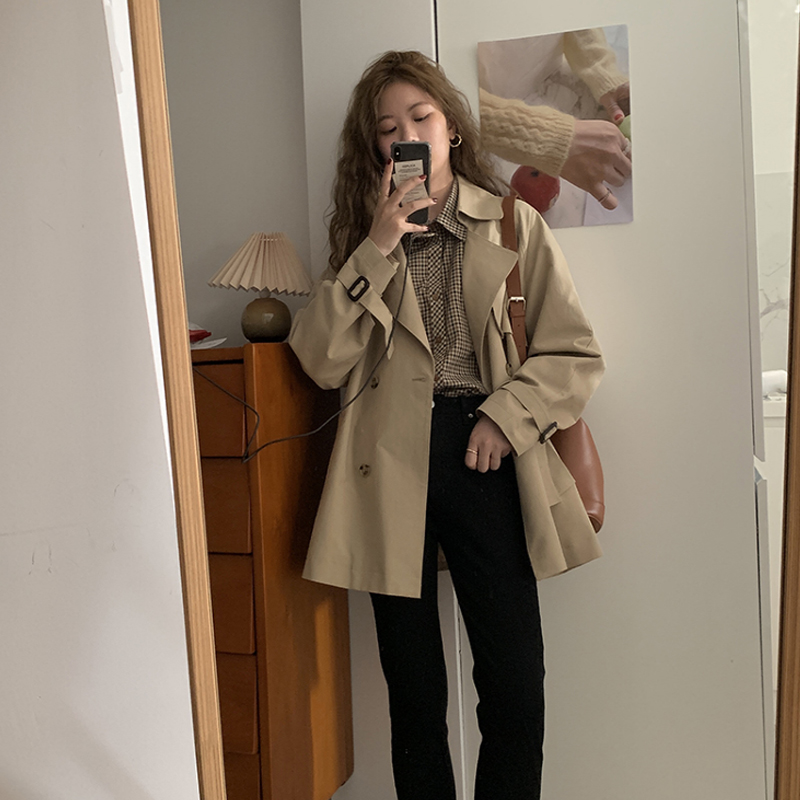 Petite Women's Short Trench Coat, British Style, Trendy 2025 Spring Autumn Fashion Outerwear