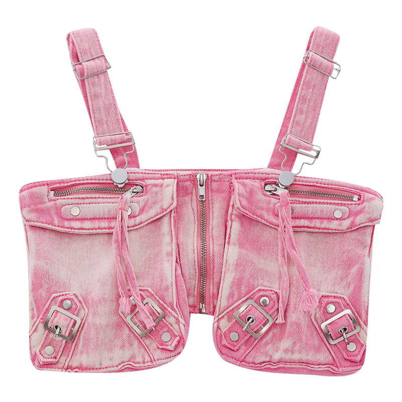 Pink Denim Strapless Vest Top for Women - Summer 2023 Fashion, Trendy Y2K Style, Casual Wear