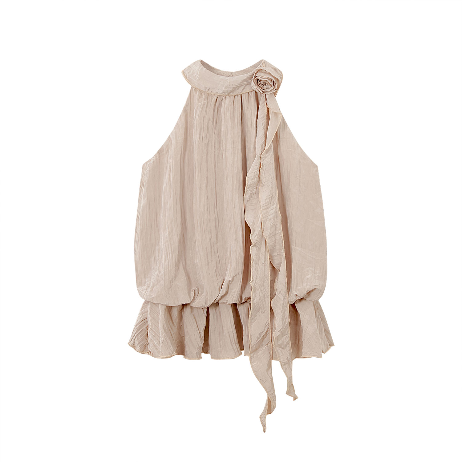 Pink Floral Ribbon Hanging Neck Sleeveless Top - Three-Dimensional Design for Women's Summer Vacation Style
