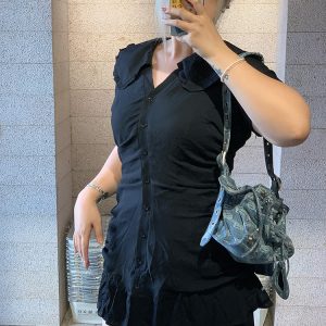 Plus Size Elegant A-Line Little Black Dress, Pleated Chiffon Commuter Style, French-Inspired Design for Effortless Chic Look