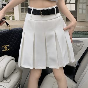 Plus Size Gray College-Style Pleated Skirt for Women, High-Waisted A-Line Short Skirt, Trendy Casual Fashion