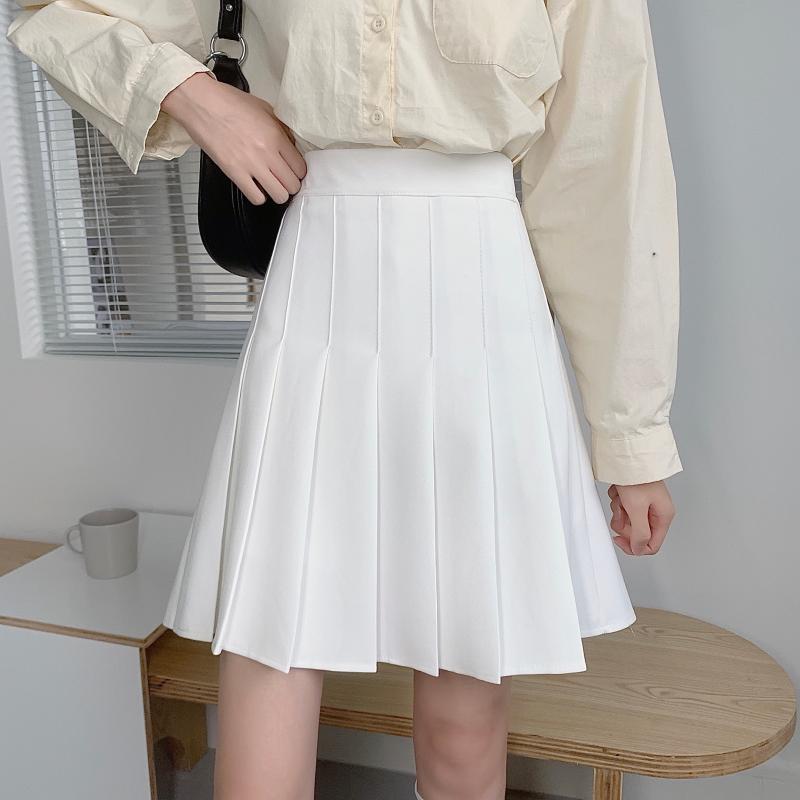 Plus-Size High-Waisted Pleated A-Line Skirt for Women - JK Style Gray Mid-Length Spring Summer Skirt for Curvy Figures