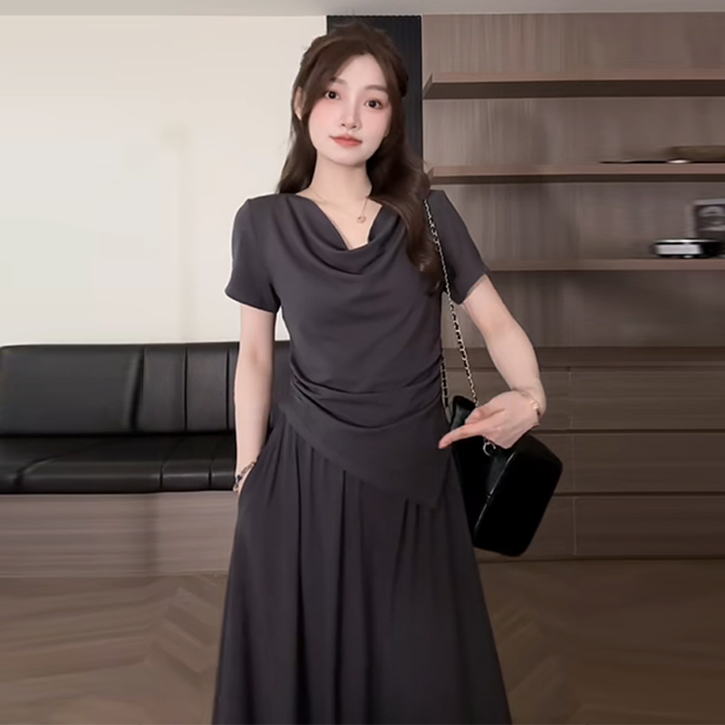 Plus Size Off-Shoulder Short Sleeve T-Shirt and Skirt Two-Piece Set for Women, Casual Summer Outfit, Slimming Fashionable Style