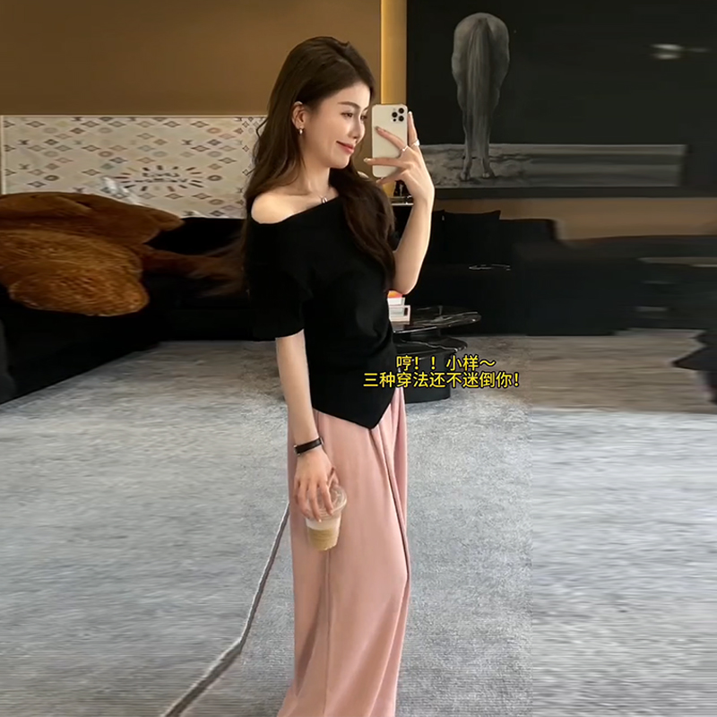 Plus-Size One-Shoulder Short Sleeve T-Shirt for Women - Spicy Girl Irregular Collarbone Summer Top, Slim Fit, Trendy Temperament Style