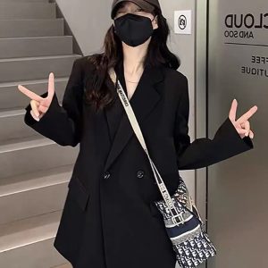 Plus Size Oversized Black Suit Jacket for Women, Casual Loose Blazer, High-End Spring Autumn 2025 Fashion