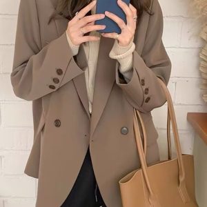 Plus Size Oversized Black Suit Jacket for Women, Casual Loose Blazer, High-End Spring Autumn 2025 Fashion