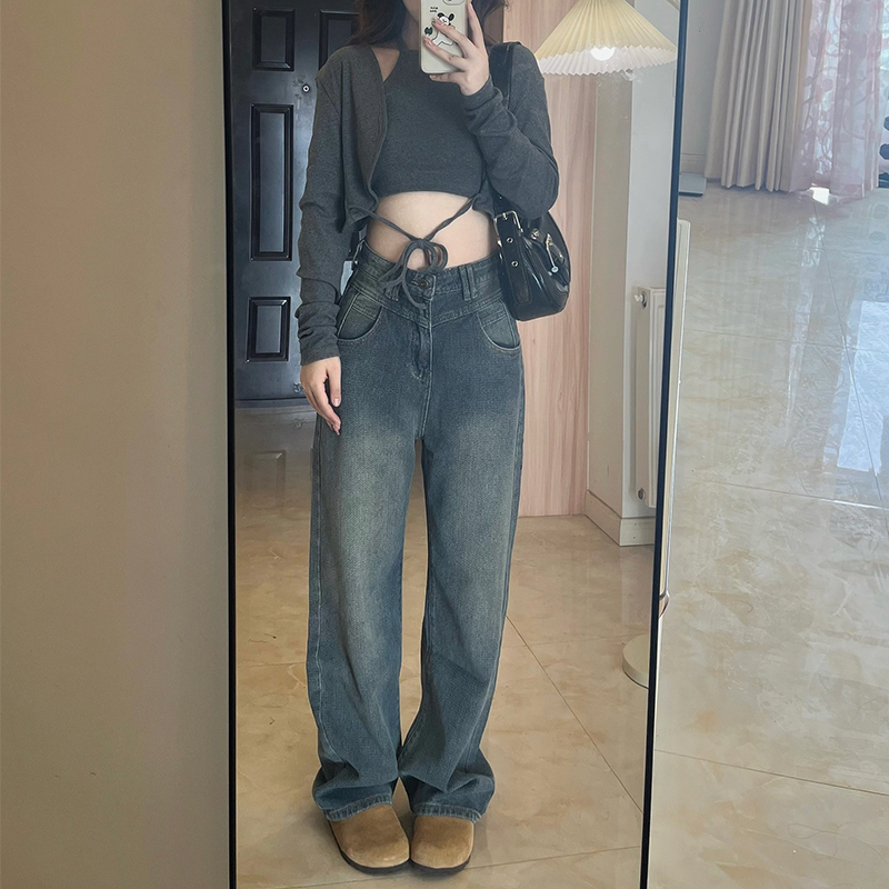 Plus-Size Straight-Leg Jeans for Women, Slim-Fit Loose Wide-Leg Pants, 2025 Fashion Trend, Comfortable Fit for All Body Types