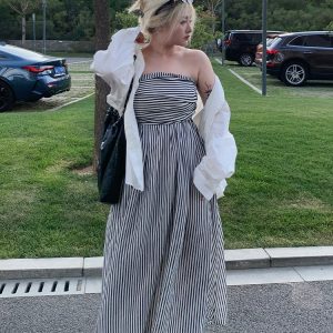 Plus Size Striped Strapless Dress for Curvy Figures - Gentle Temperament Beach Vacation Style, Super Stylish Summer Dress