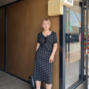Plus Size Two-Color Bowknot Polka Dot Ruffled Long Bodycon Dress - Sweet and Spicy Pleated Style for Chic 90s Vibes