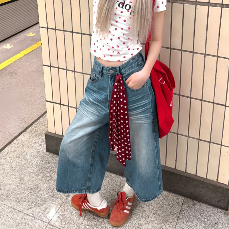 Plus Size Women's Loose Wide-Leg Denim Capri Pants - Summer 2025 American Style Shorts