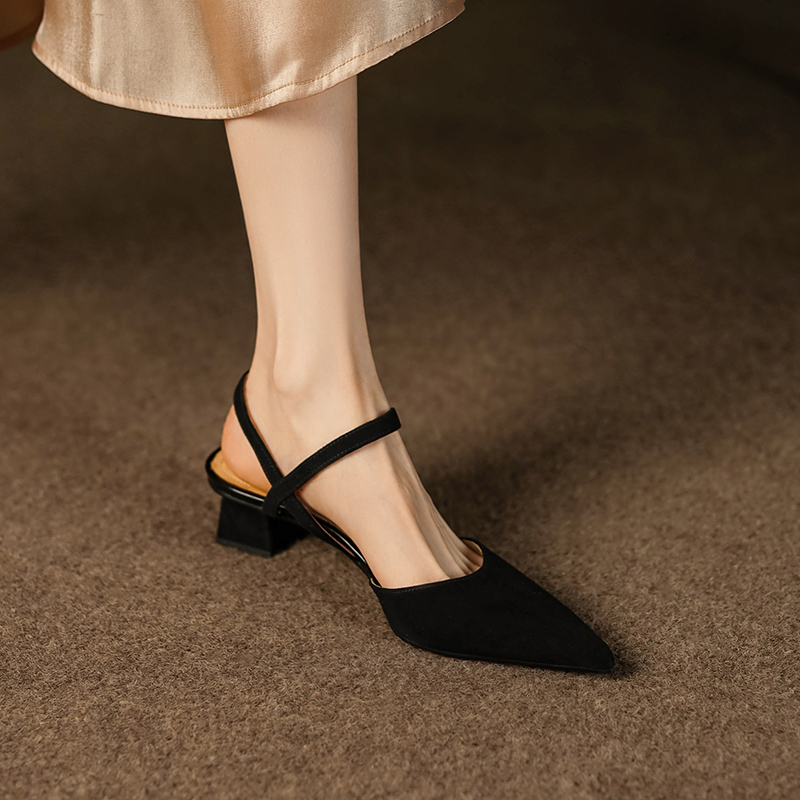 Pointed Toe Suede Open-Toe Chunky Mid-Heel Backless Sandals for Women - Slimming Summer Style in Green