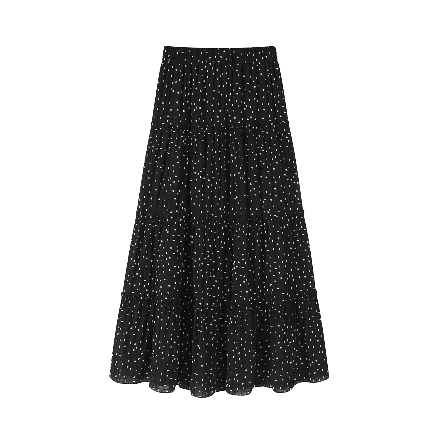 Polka Dot High-Waisted A-Line Long Skirt in Black - Flowy Summer Fashion, Y2K Style, Versatile for Any Occasion