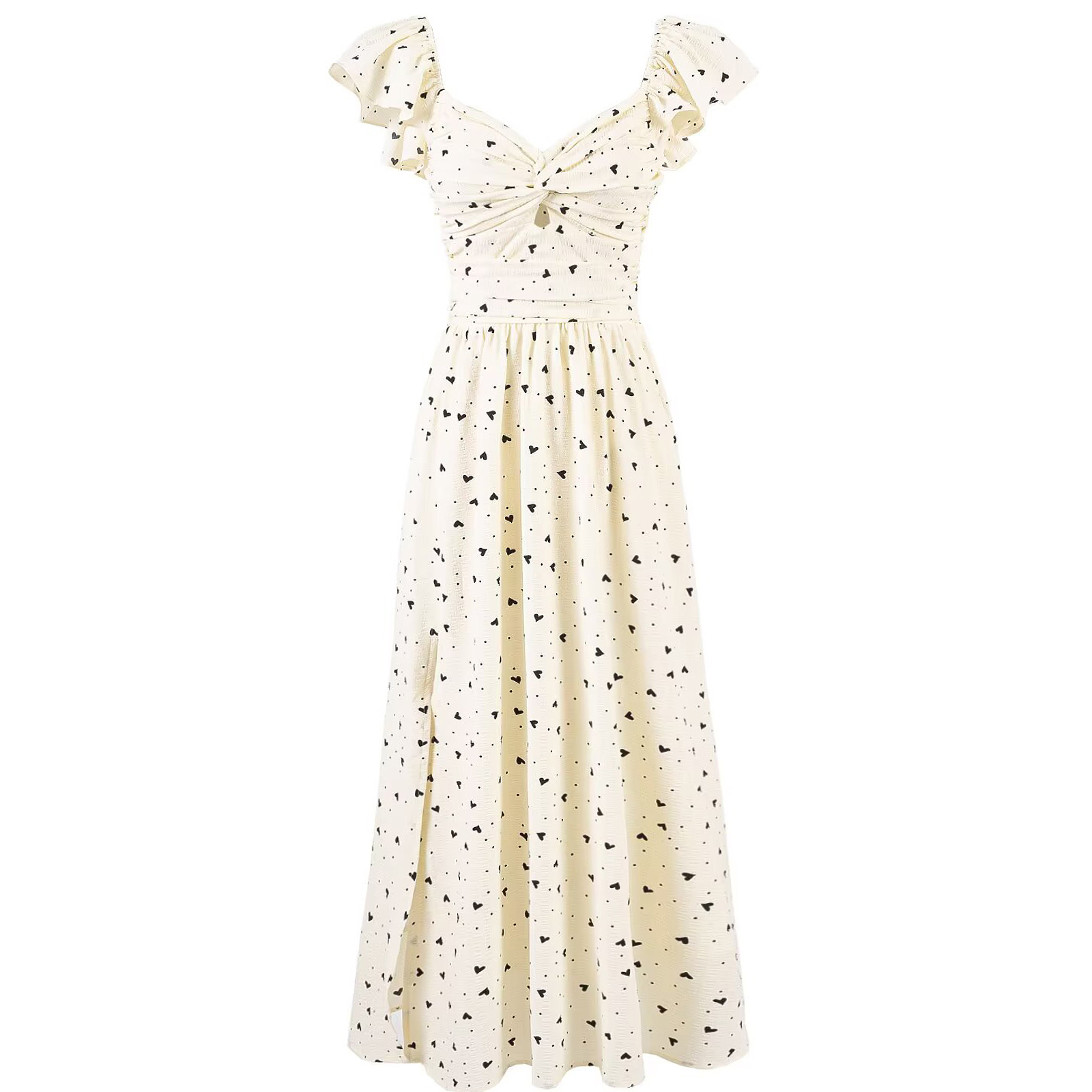 Polka Dot Short Sleeve Dress for Women - French Heart Design, Long Skirt, Summer 2025 Fashion, Cute and Trendy Look