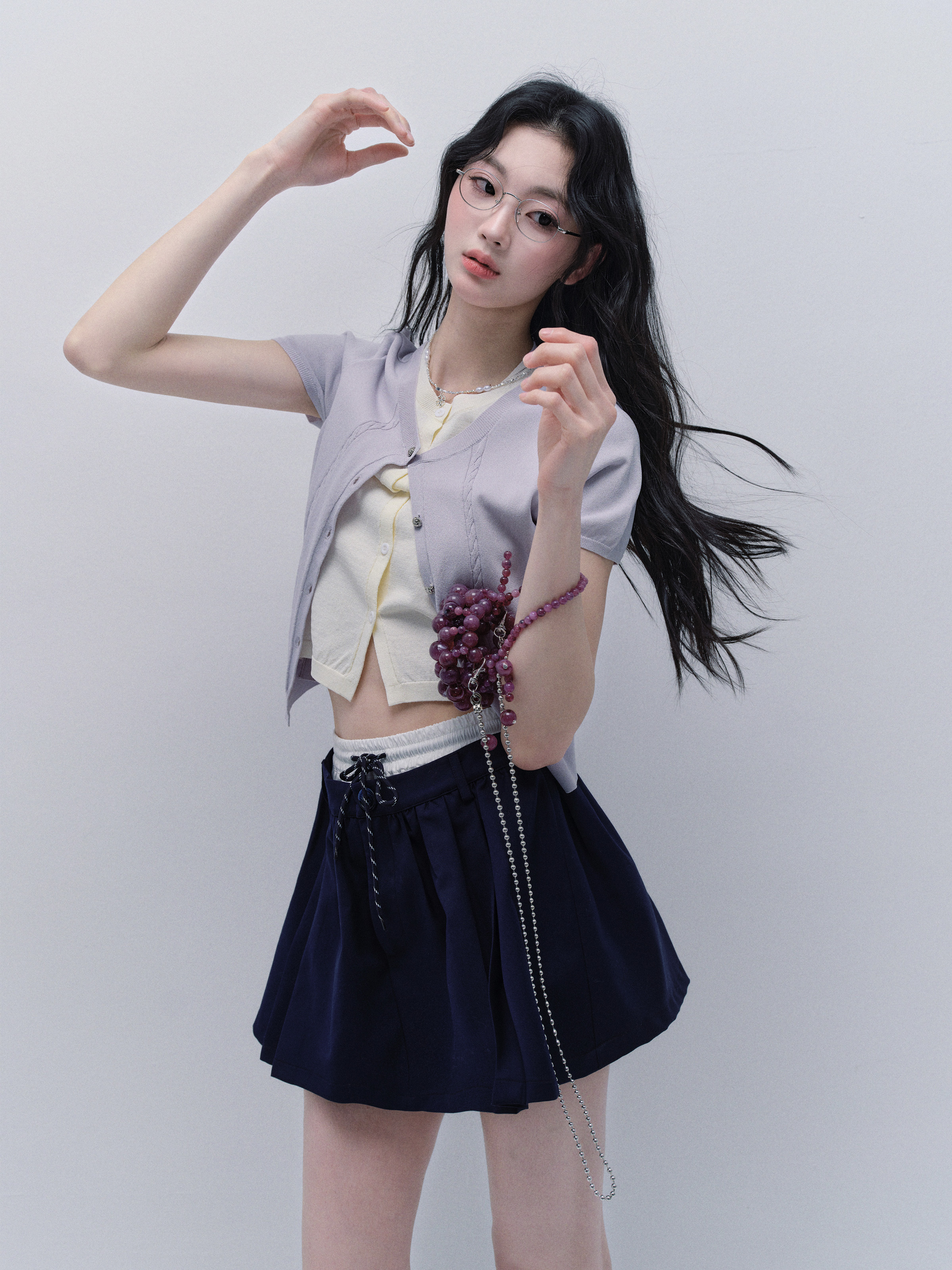 Purple Bellflower Fake Two-Piece Knitted Short Sleeve Top - Versatile Korean Style Cardigan for Effortless Y2K Fashion