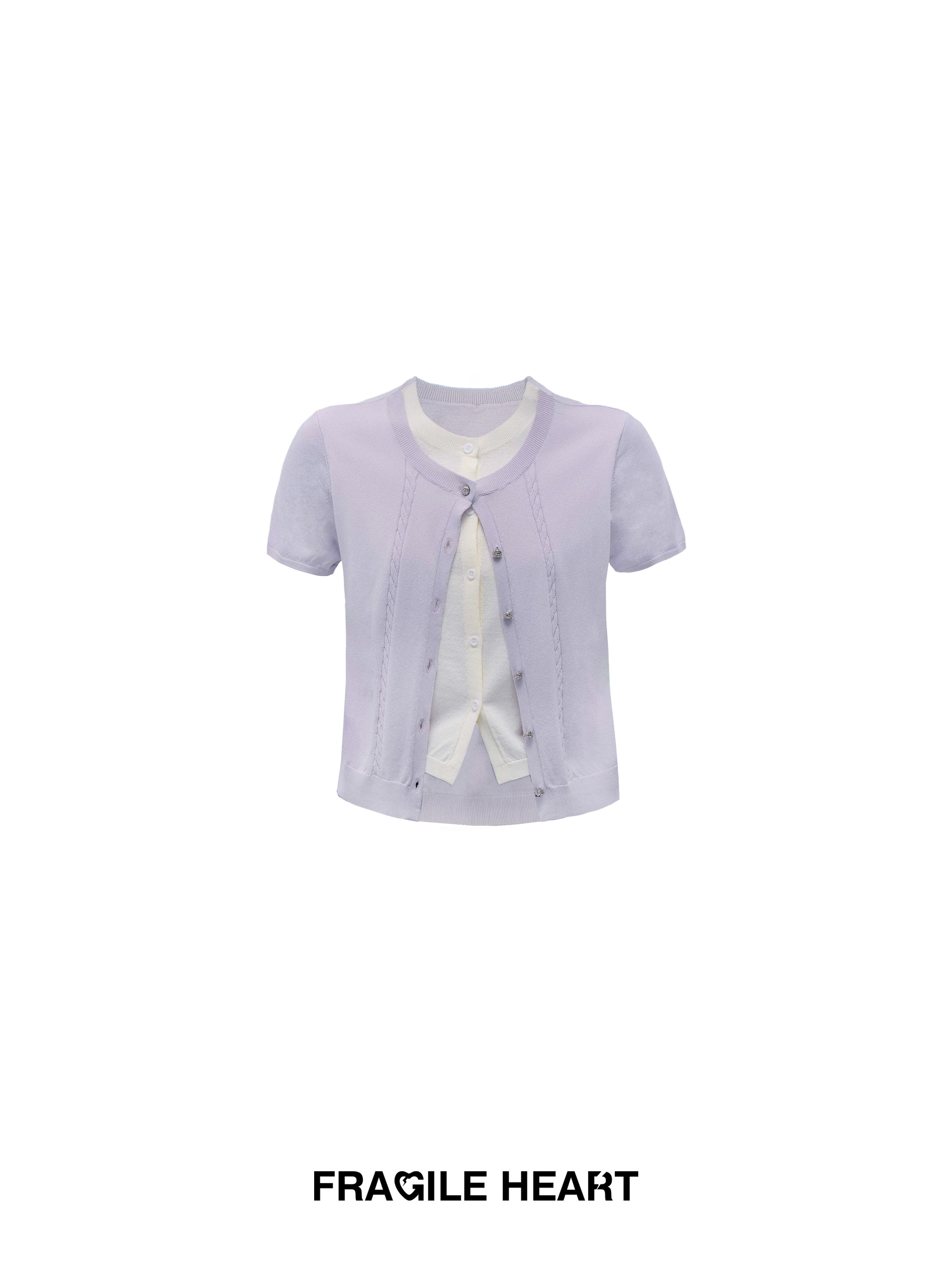 Purple Bellflower Fake Two-Piece Knitted Short Sleeve Top - Versatile Korean Style Cardigan for Effortless Y2K Fashion