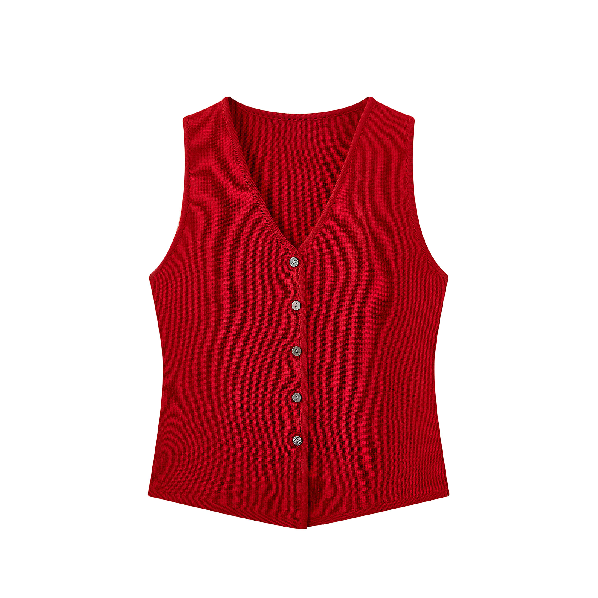 Red Hong Kong Style Sleeveless Top for Women - Summer V-Neck Slim Knit Vest - Casual Chic Fashion Essentials
