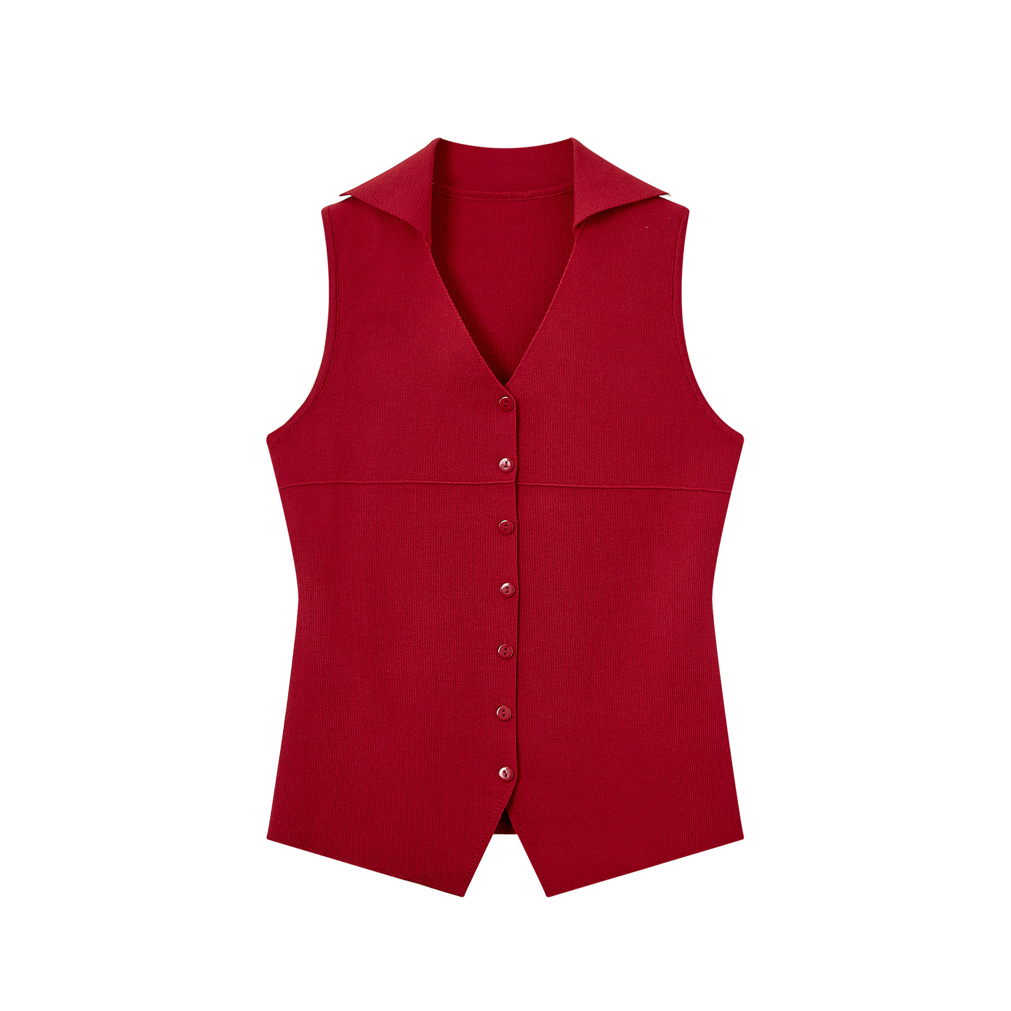 Red Knitted Vest Top for Women - 2025 Summer Polo Collar Sleeveless T-Shirt Blouse, Trendy Korean Style Fashion