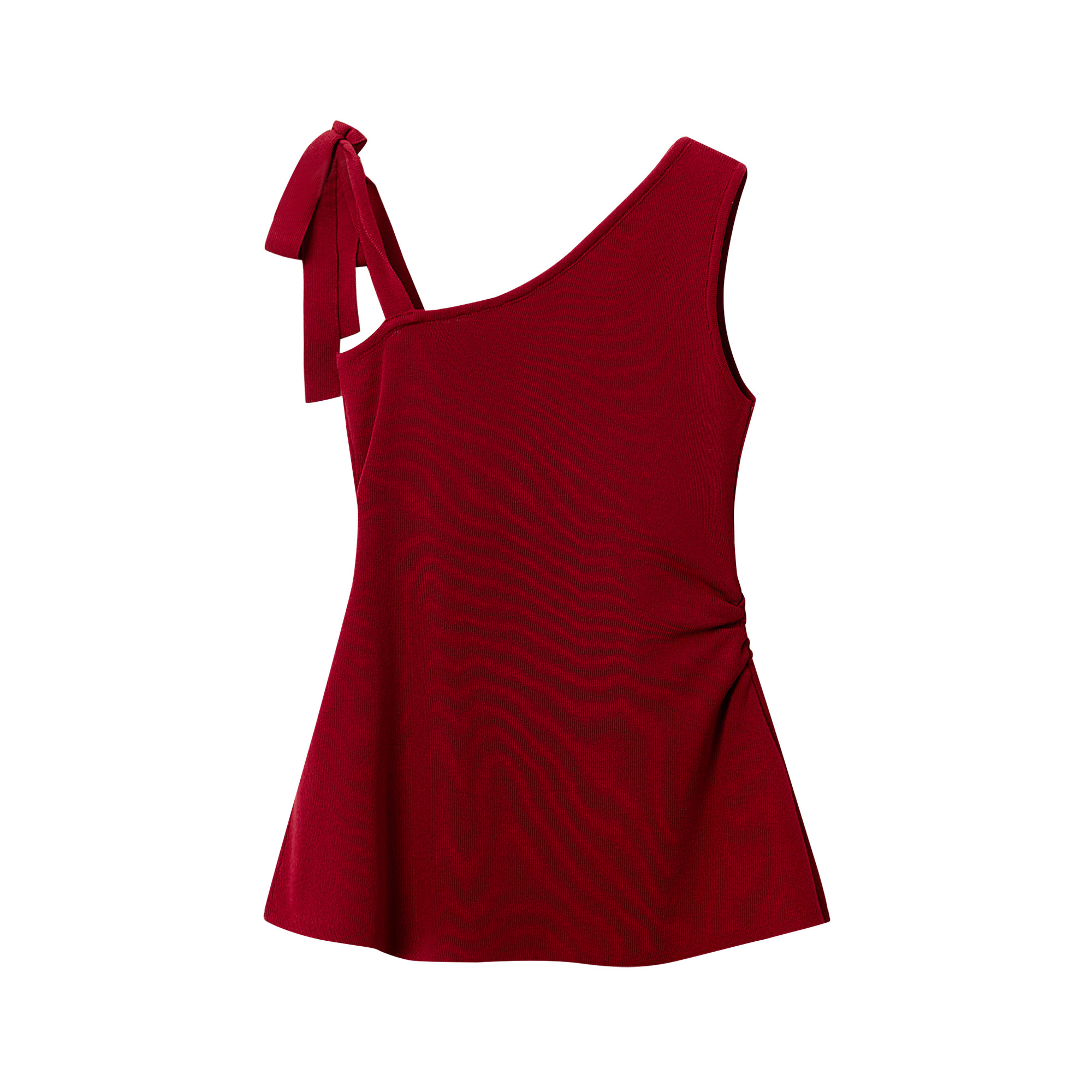 Red Pleated Waist-Cinching Sleeveless Tie Top Women's Summer Blouse - Floral Island Rose Style, Perfect for Y2K and Korean Fashion