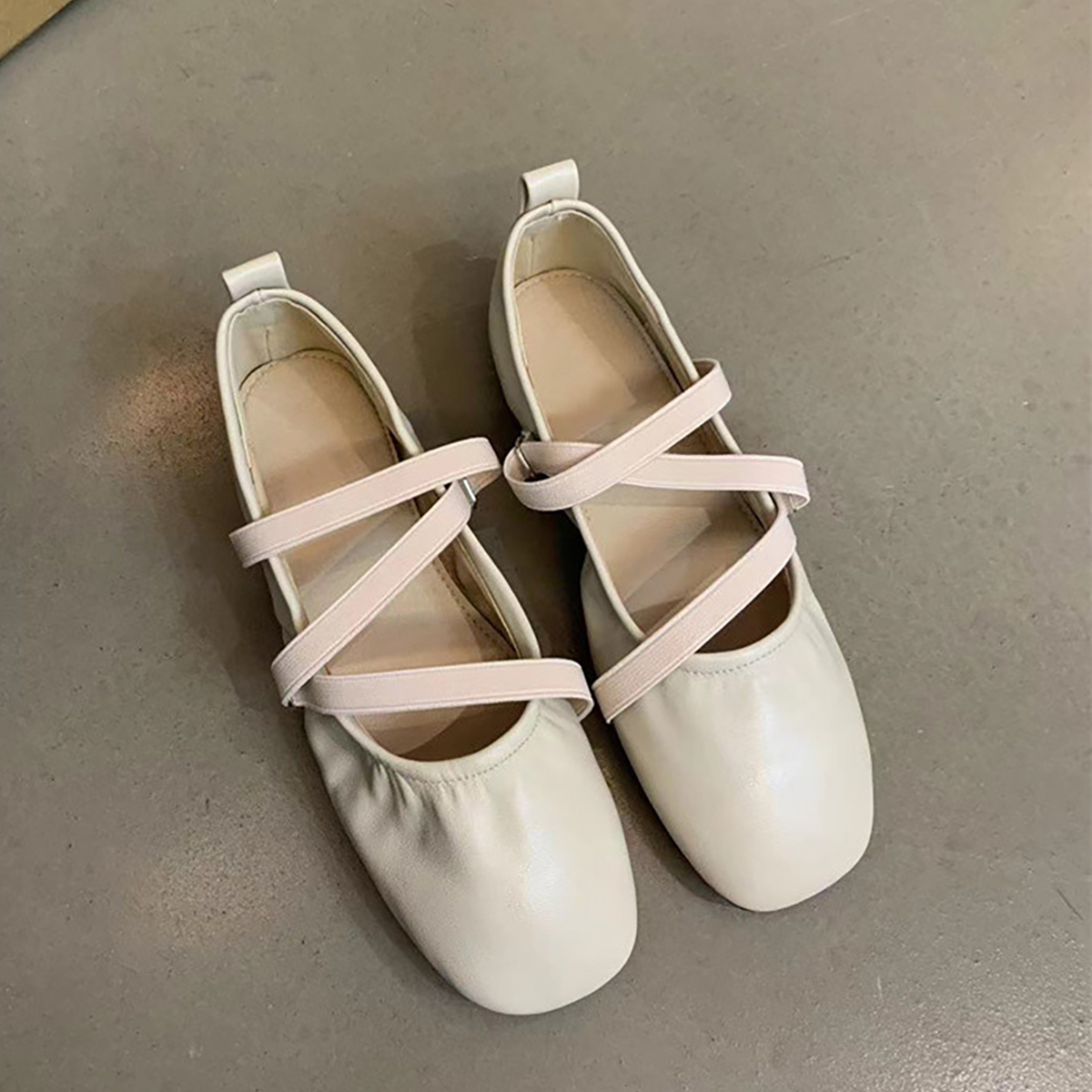Red Sheepskin French Cross-Strap Mary Jane Flat Shoes for Women, Shallow Mouth Evening Ballet Style, Fairy Aesthetic Fashion