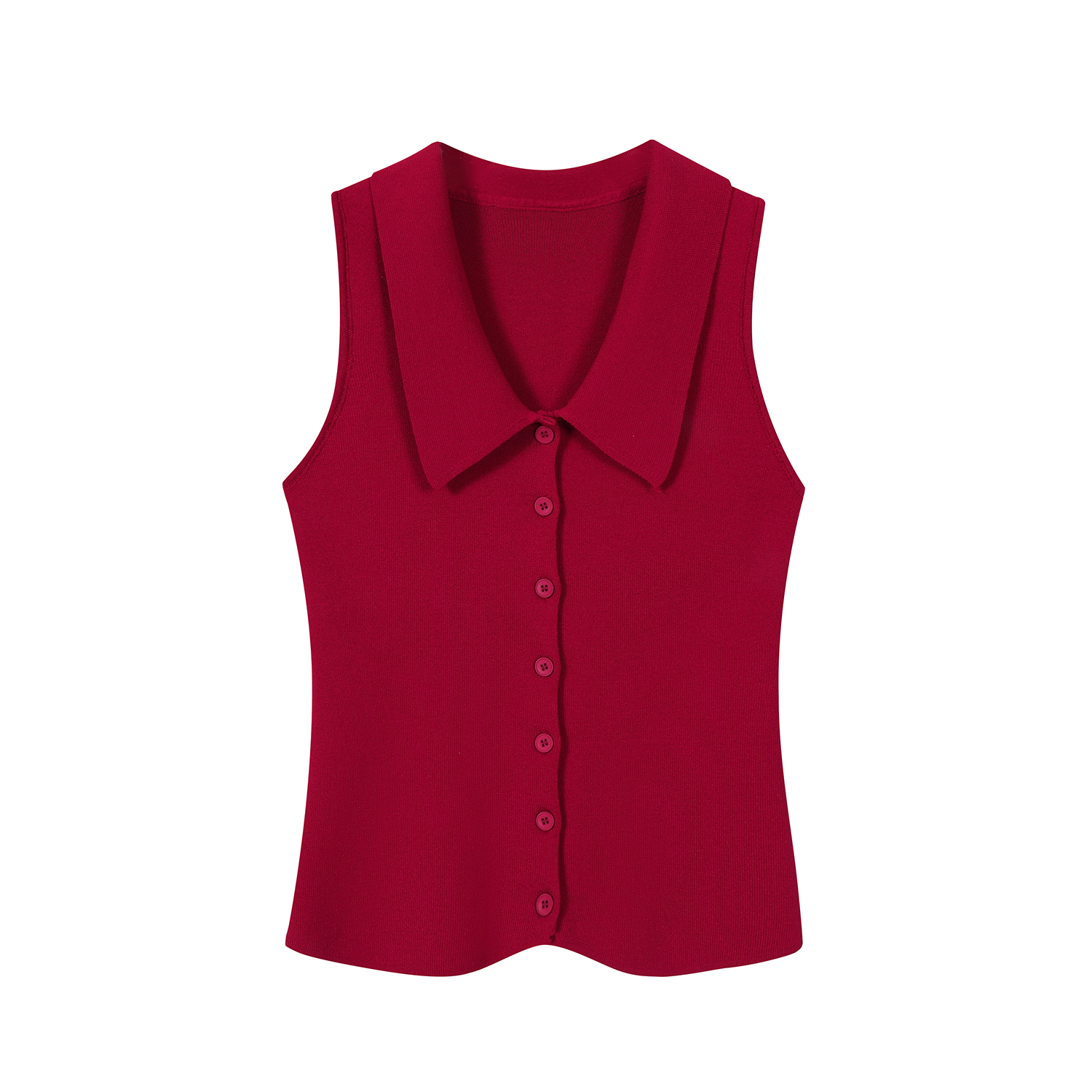 Red Sleeveless Polo Collar Knitted Vest Top for Women - Summer 2025 Fashion, Trendy Casual Style