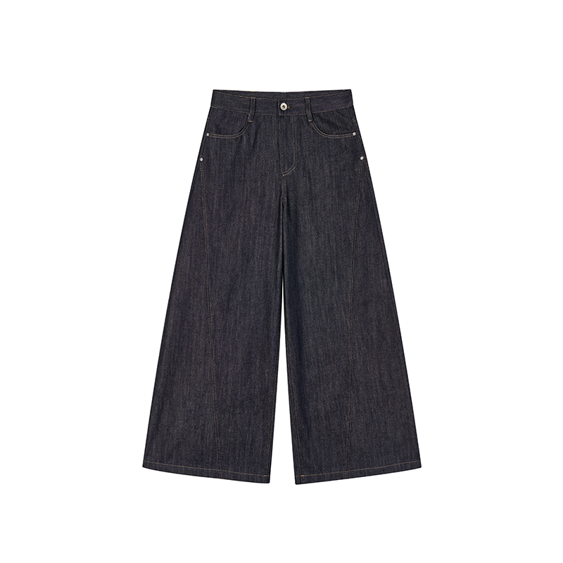 Retro American Curved Blade Split Wide-Leg Jeans - Niche Design Loose Casual Straight Pants for Y2K and 90s Style Fashion