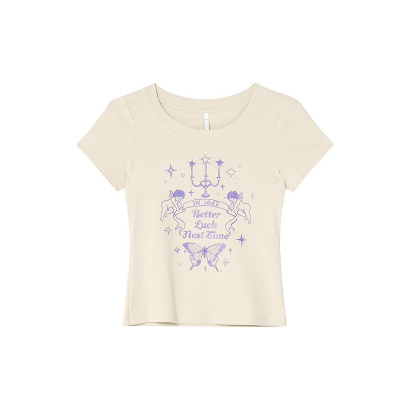 Retro Angel Print Slim Fit Short Sleeve T-Shirt for Women - Summer 2025 Style, Casual, Y2K, Trendy Top
