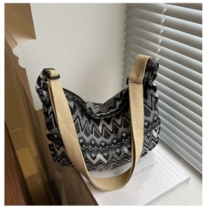 Retro Canvas Crossbody Bag for Women - Ethnic Fashion Versatile Shoulder Dumpling Bag in Lazy Style
