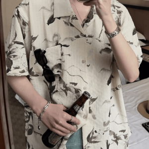 Retro Cuban Collar Floral Short-Sleeve Shirt for Men and Women - Vintage Loose Beach Style, Lightweight Summer Trend