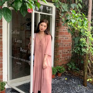 Retro Floral V-Neck Chiffon Dress for Women - Summer Loose Mid-Sleeve Flared Skirt, Vintage Style, Perfect for 90s and Y2K Fashion