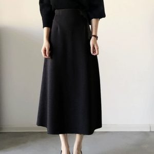 Retro High-Waisted Mid-Length A-Line Skirt for Women, Slimming Versatile Design with Zipper and Elastic Waist, Perfect for Y2K Style