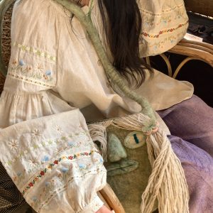 Retro Linen Cotton Long Sleeve Shirt for Women - Honey Daisy Embroidered Lantern Sleeve Top - Spring Vintage Floral Style