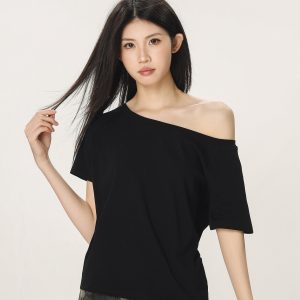 Retro Off-Shoulder T-Shirt for Women - Summer Short Sleeve Slim Fit - Unique Beautiful Hot Girl Style
