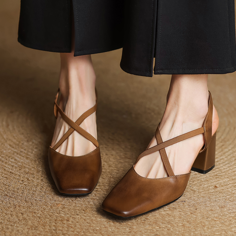 Retro Slim-Fit Cross-Strap High-Heeled Sandals for Women - Artistic Chinese Style OL Design - European American Fashion